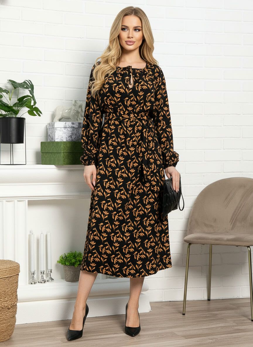 Платье Аура с поясом (черное) П15121-10М