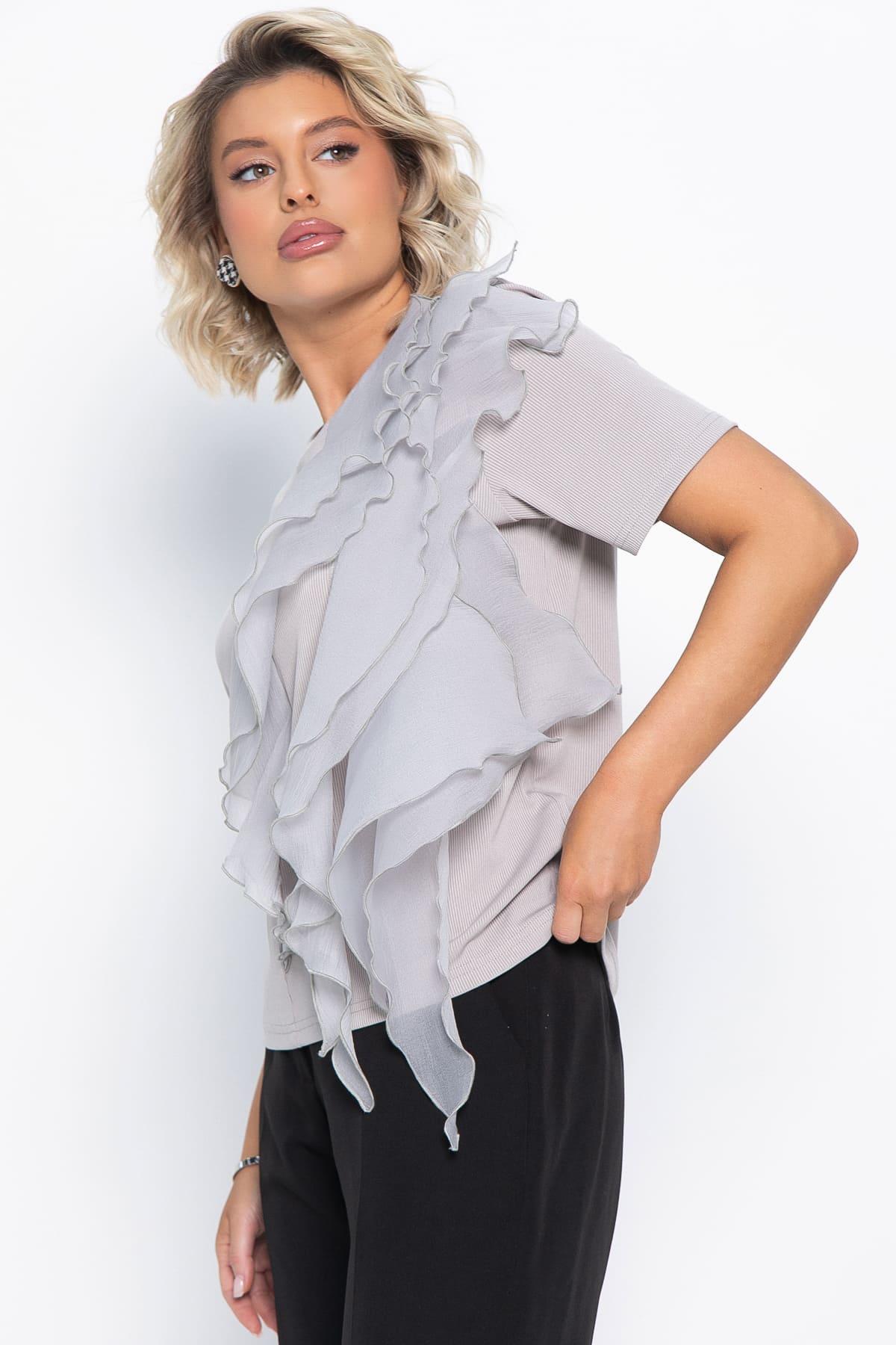 Блуза праздничная Риана ХИТ (серо-бежевая) Б15079-5М