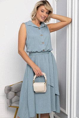 Платье с кокеткой (серо-голубое) П10489