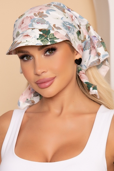 Косынка с козырьком (розы, белая) КК23