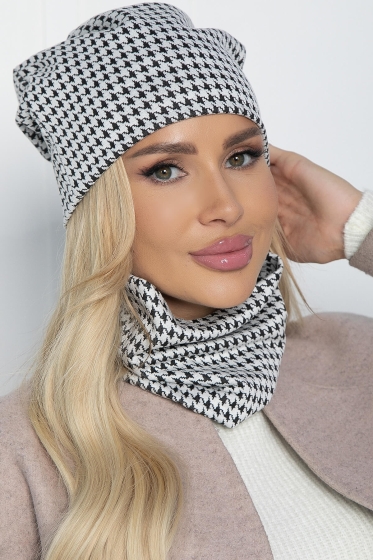 Комплект шапка и снуд (черный/белый) ШС19