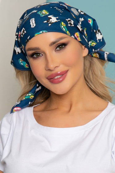 Косынка хлопковая (бульдожки, синяя) К1