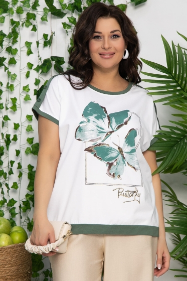 Блуза Валетта (бело-оливковая) Б13404-20М