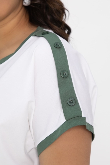 Блуза Валетта (бело-оливковая) Б13404-20М