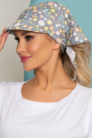 Косынка с козырьком (васильки, серая) КК2