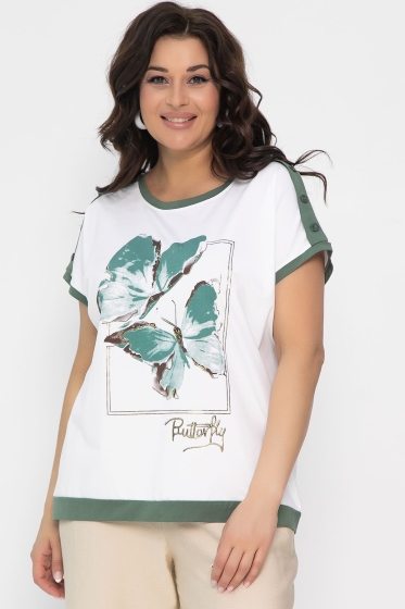 Блуза Валетта (бело-оливковая) Б13404-20М