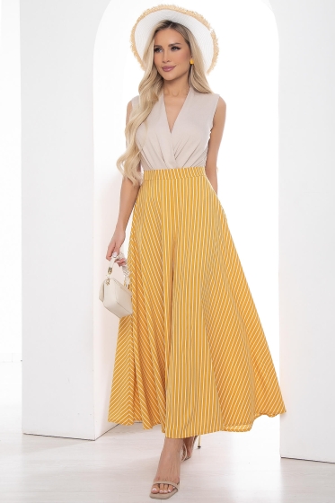 Брюки Камелия горчица/полоска Б10173