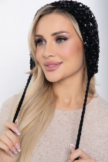 Чепчик с пайетками (черный) Ч01