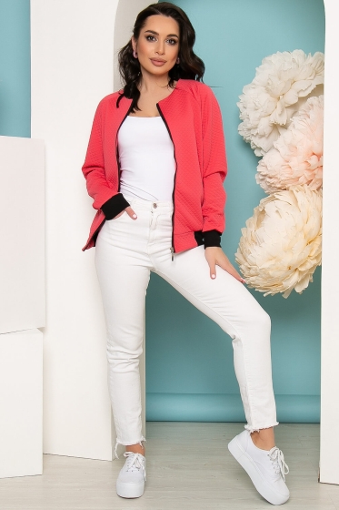 Бомбер на молнии из трикотажа (коралл) Б3488