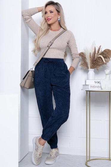 Джоггеры из вельвета (темно-синие) Б7166