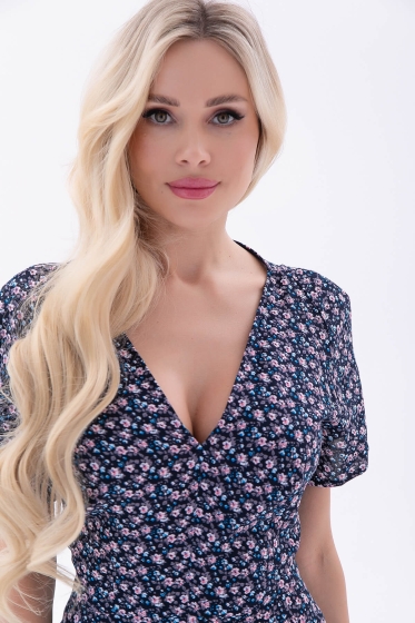 Платье "Римские каникулы" (темно-синее/цветы) П5991