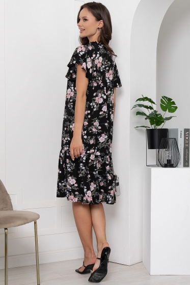 Платье "Хелен" (блэк/цветы) П6027