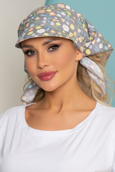 Косынка с козырьком (васильки, серая) КК2