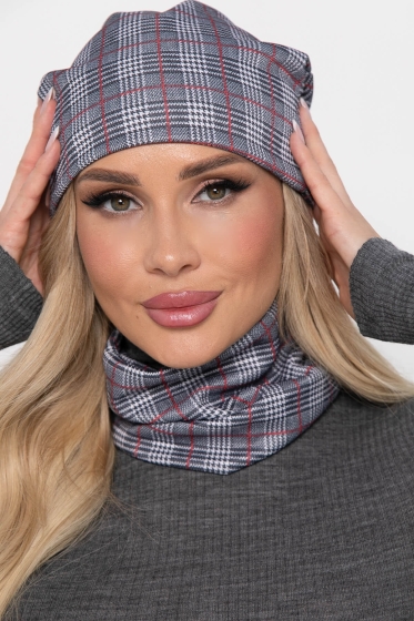Комплект шапка и снуд (клетка) ШС18