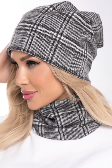 Комплект шапка и снуд (клетка) ШС14