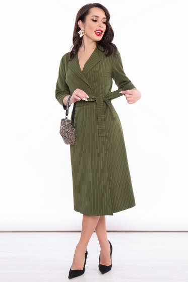 Платье "Современная классика" (горчично-зеленое) П3145