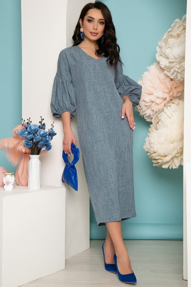 Платье "Пленительная магия" (голубой лен) П3580