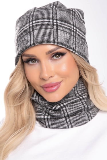 Комплект шапка и снуд (клетка) ШС14