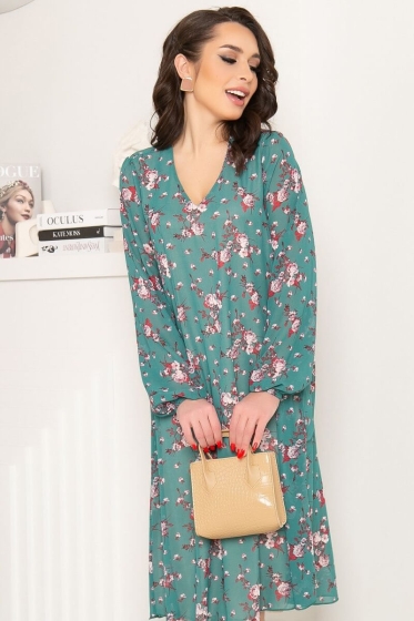 Платье "Волшебная история" (грин/розы) П7243