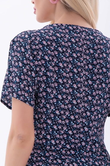 Платье "Римские каникулы" (темно-синее/цветы) П5991