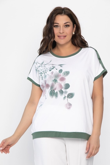 Блуза Далия (бело-оливковая) Б13805-20М