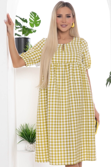 Платье Лето в клетку (горчица) П10192