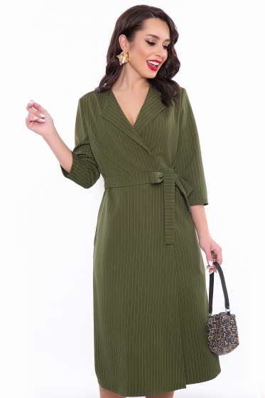 Платье "Современная классика" (горчично-зеленое) П3145