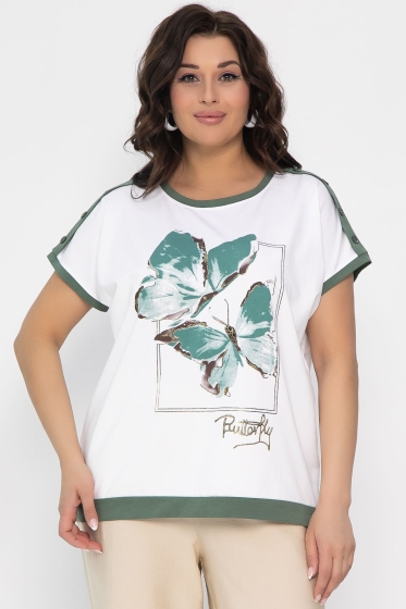 Блуза Валетта (бело-оливковая) Б13404-20М