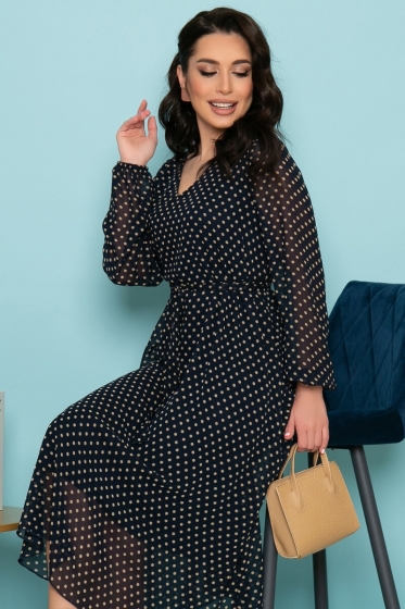 Платье "Волшебная история" (темно-синее/горох) П7238