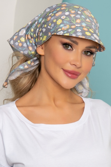 Косынка с козырьком (васильки, серая) КК2