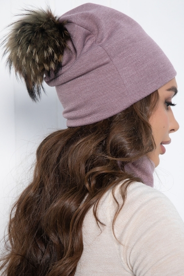 Комплект шапка с помпоном и снуд (лиловый) ШПС18