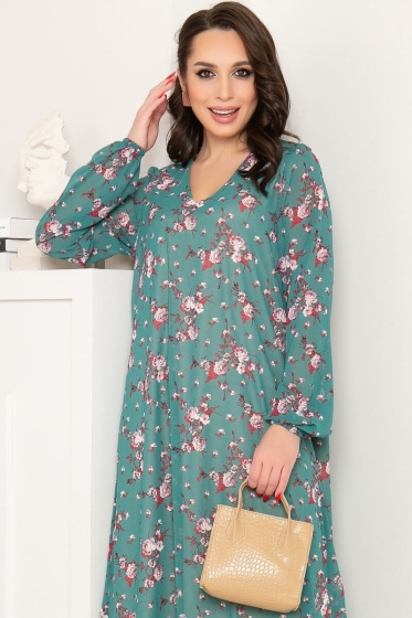 Платье "Волшебная история" (грин/розы) П7243