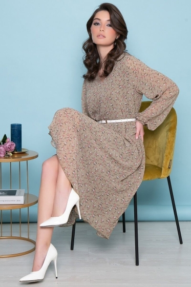 Платье "Волшебная история" (цветы/олива) П7033