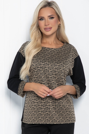 Блуза Греческие мотивы (черно-бежевая) Б11291