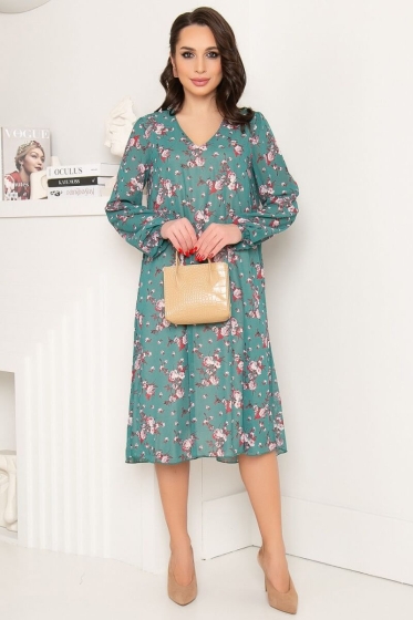 Платье "Волшебная история" (грин/розы) П7243