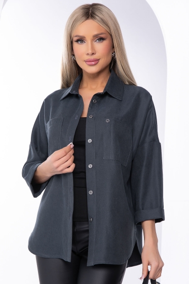 Рубашка из микровельвета (темно-серая) Б8276