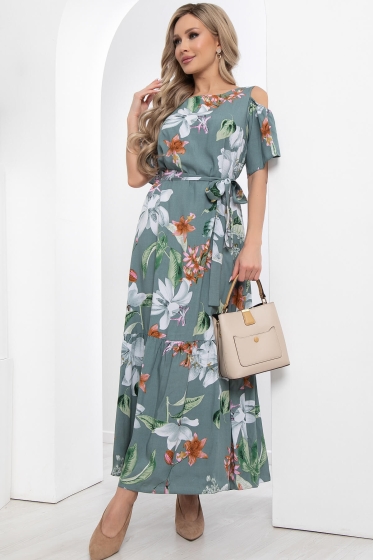 Платье "Марианна" (олива/цветы) НЬЮ П5872