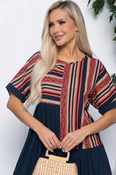 Платье Милана (синее/оранж) П10543
