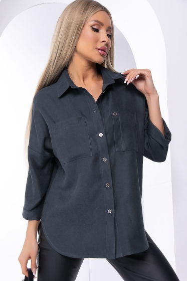 Рубашка из микровельвета (темно-серая) Б8276