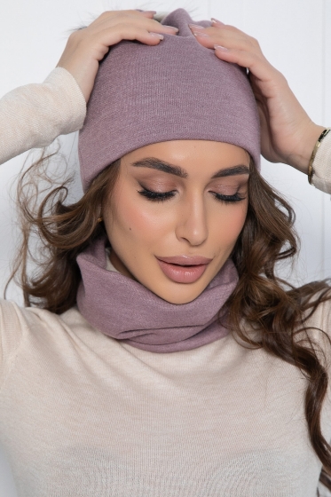 Комплект шапка с помпоном и снуд (лиловый) ШПС18