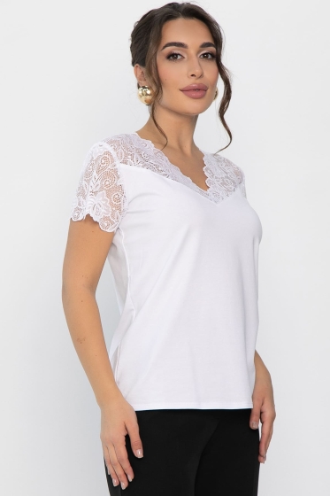 Блуза с кружевом Инь-Янь (белая) Б14256-18М