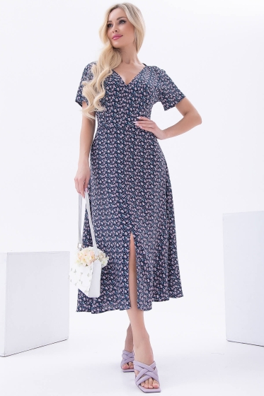 Платье "Римские каникулы" (темно-синее/цветы) П5991