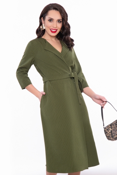 Платье "Современная классика" (горчично-зеленое) П3145