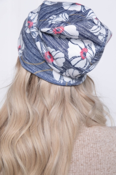 Шапка (цветы/синяя) Ш09