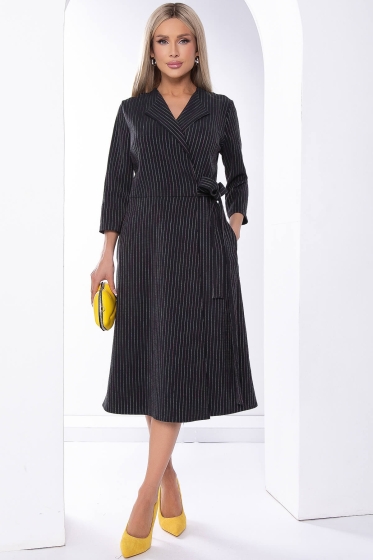 Платье офисное на запахе (блэк/полоска) П8204