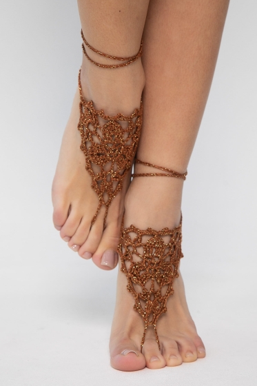 Барефуты Вязанные украшения на ноги (терракот) БФ03