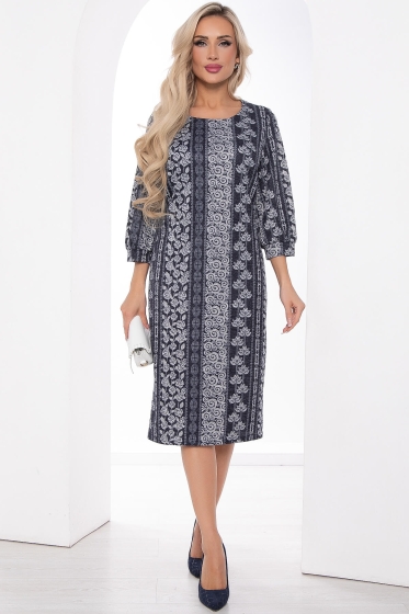 Платье "Авелин" (принт/темно-синее) П8403