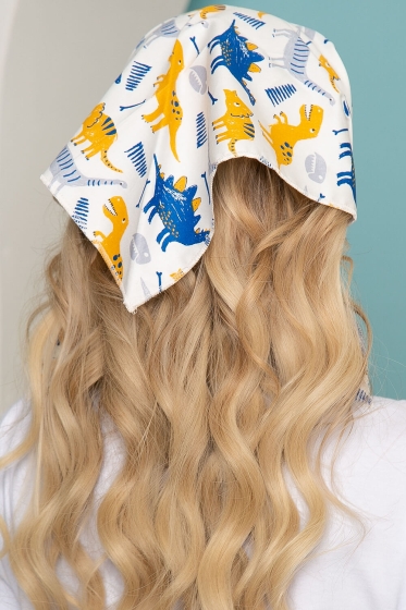 Косынка хлопковая (динозаврики, белая) К5