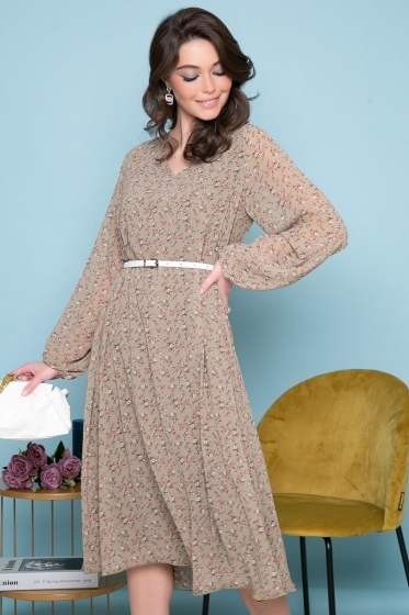 Платье "Волшебная история" (цветы/олива) П7033