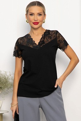 Блуза с кружевом Инь-Янь (черная) Б14257-18М